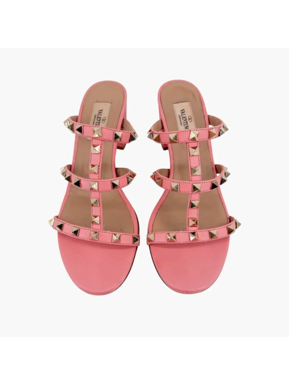 Valentino Rockstud Cage Block Heel Mule Sandals Pink Leather Size 38 US 8
